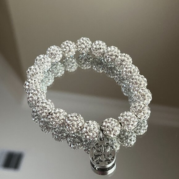 Rustic Cuff Metal Stainless Steel Shambala Beaded Stretch Bracelet silver - Picture 2 of 3